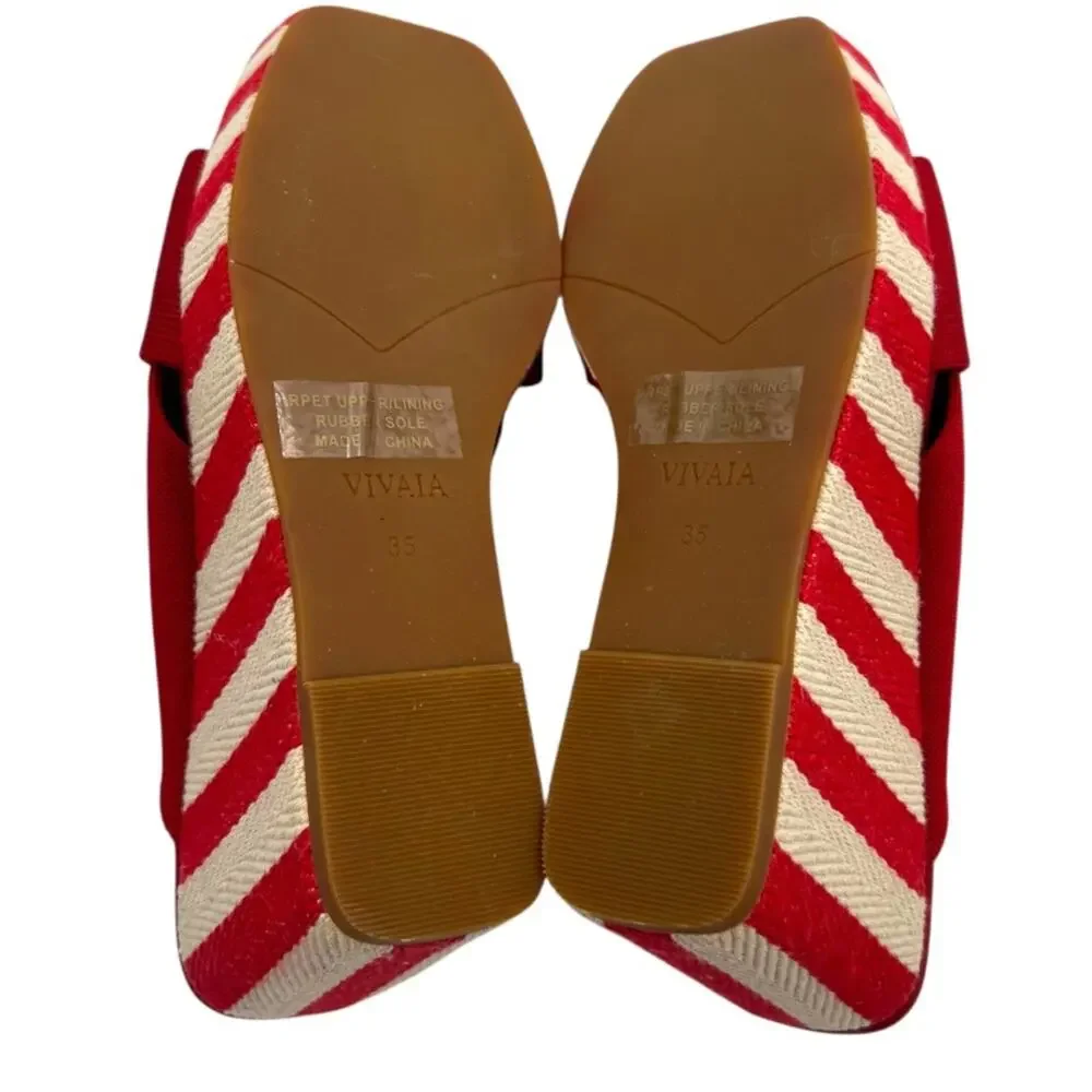 Vivaia Laura square-toe wedge sandals in ruby red striped platform sz 35